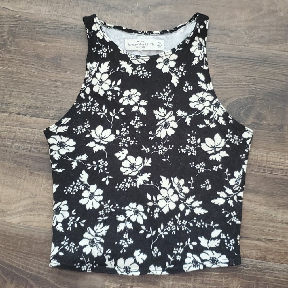 Abercrombie Black White Floral Crop Tank